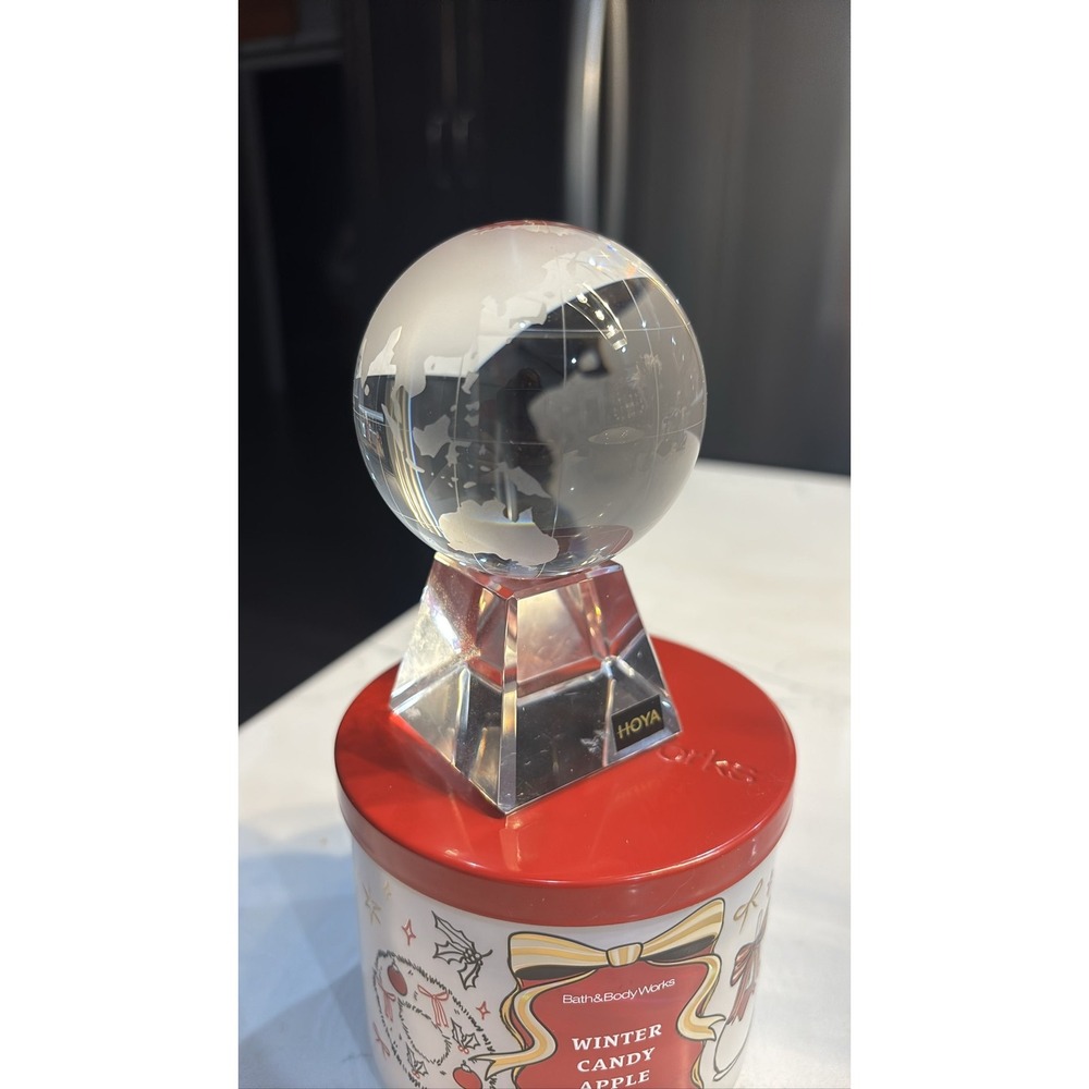 Hoya Crystal Globe Desk World Map Clear Glass Japan